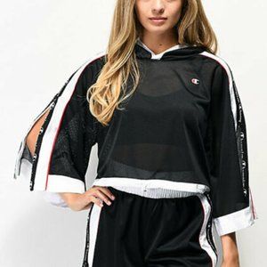 Champion Cropped Mesh Hooded Top Black